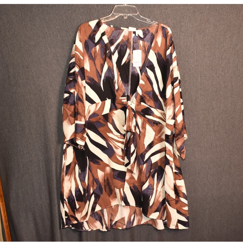 NEW Simple by Suzanne Betro Women's 4X V-Neck Tunic Top Tie-Front Kimono NWT